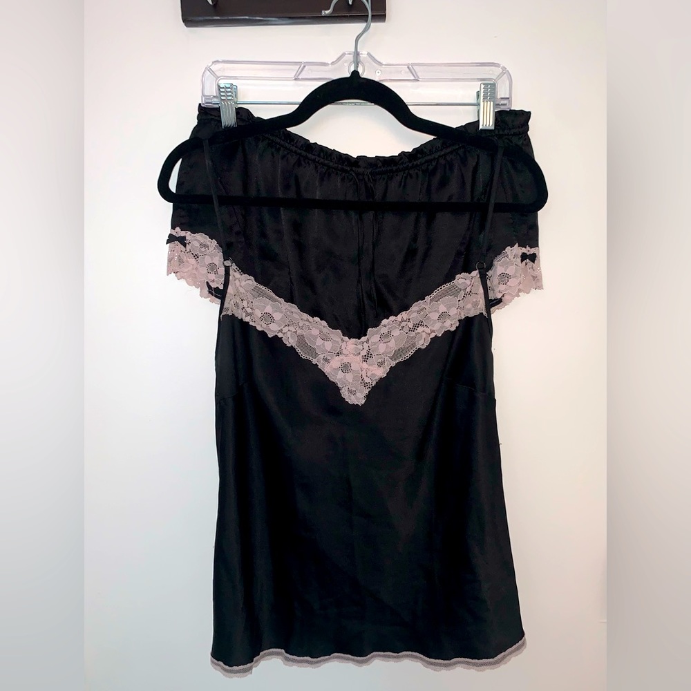 Victoria’s Secret | Black Silky Pajama Set with Pink Lace